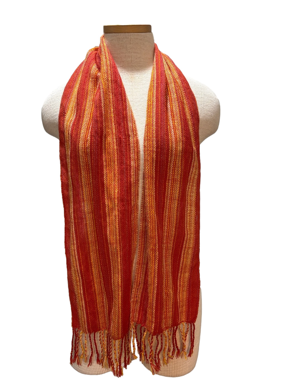 Loreto 100% wool made in Bolivia orange scarf with fringe